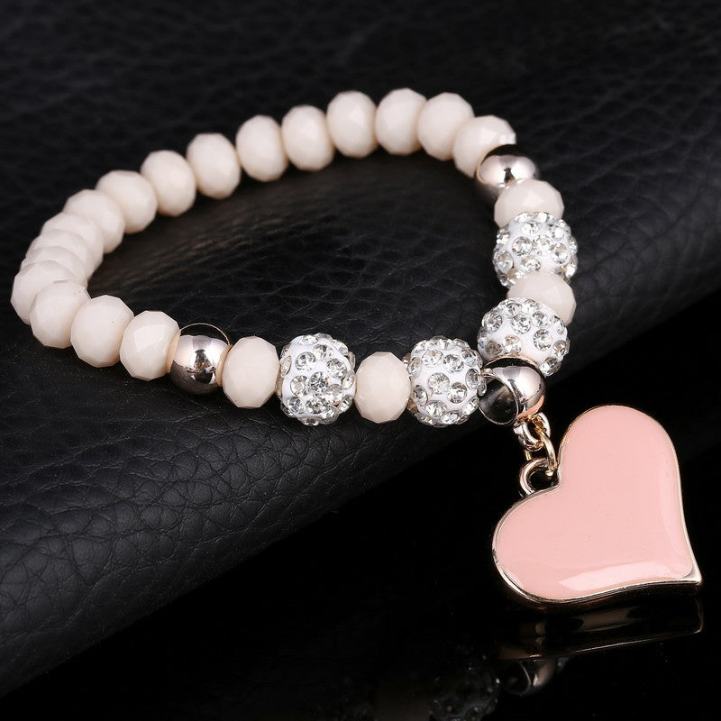 Romantic Vintage Bracelet with Heart Pendant - Stones & Vine