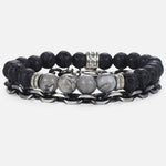 Lava Stone Bracelet with Cuban Link Chain Bracelet - Stones & Vine