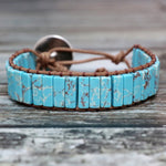Chakra Multi Color Natural Stone Tube Beads Leather Wrap Bracelet
