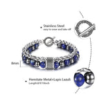 Trendsmax Natural Map Stone Men's Beaded Bracelet for women Stainless Steel Bracelets Male Jewelry Tiger eye 8 9 10 inch DB33