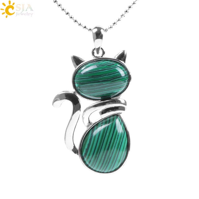 Women's Natural Stone Kitty Pendant - Stones & Vine