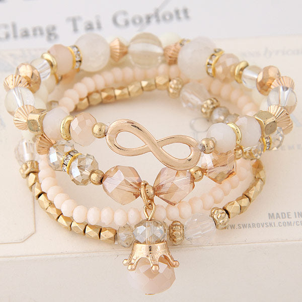 Bohemian Multilayer Crystal Beads Bracelets with Crown Charm - Stones & Vine