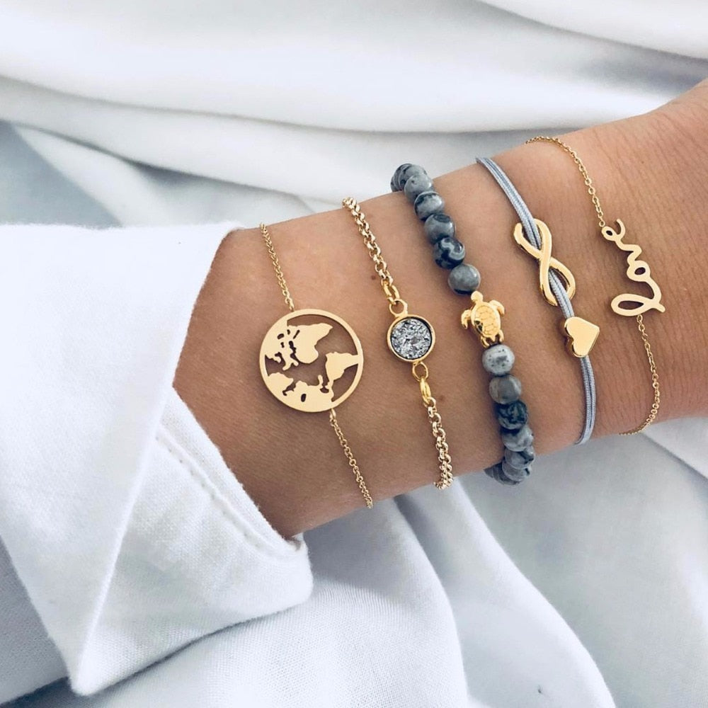 Bohemian Turtle Charm Bracelets Bangles - Stones & Vine