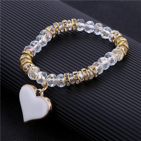 Romantic Vintage Bracelet with Heart Pendant - Stones & Vine